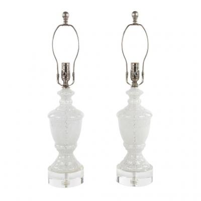 Pair of White Speckled Murano Glass Table Lamps