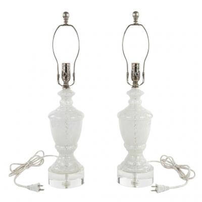 Pair of White Speckled Murano Glass Table Lamps
