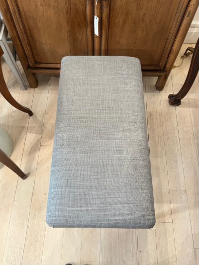 Pair of White Washed Wood Benches Upholstered in Blue Linen