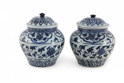 Pair of White and Blue Pattern Lidded Porcelain Ginger Jars
