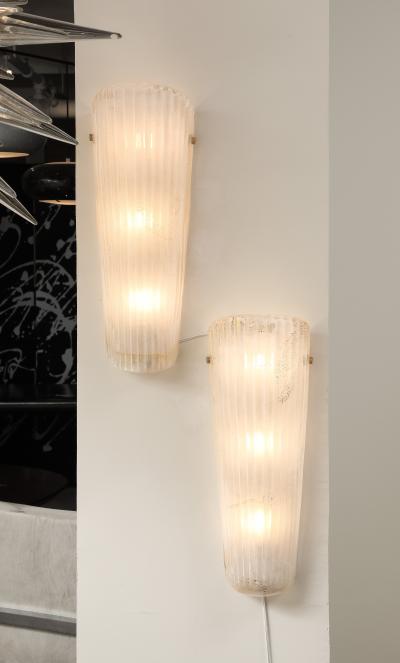 Pair of White with 23k Gold Murano Glass and Brass Sconces Italy