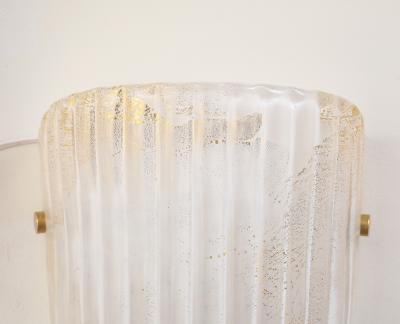 Pair of White with 23k Gold Murano Glass and Brass Sconces Italy