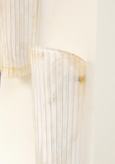 Pair of White with 23k Gold Murano Glass and Brass Sconces Italy