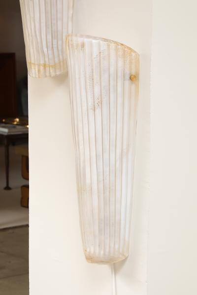 Pair of White with 23k Gold Murano Glass and Brass Sconces Italy