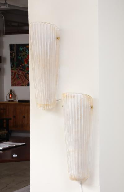 Pair of White with 23k Gold Murano Glass and Brass Sconces Italy