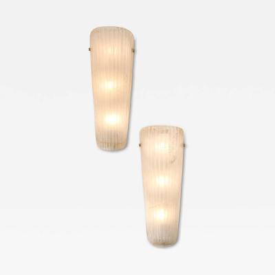 Pair of White with 23k Gold Murano Glass and Brass Sconces Italy