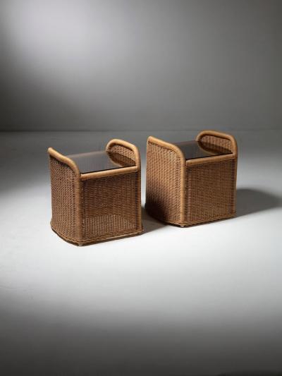 Pair of Wicker and Glass Night Stands by Adalberto Dal Lago for Germa