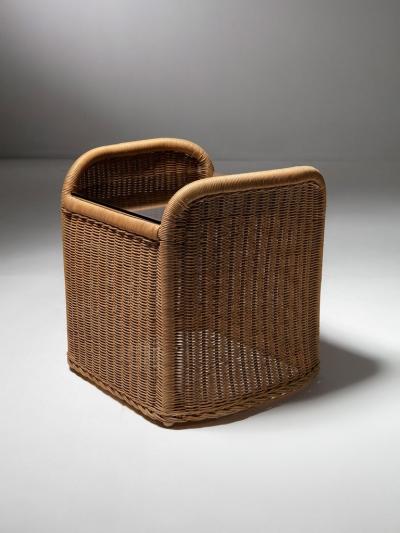 Pair of Wicker and Glass Night Stands by Adalberto Dal Lago for Germa
