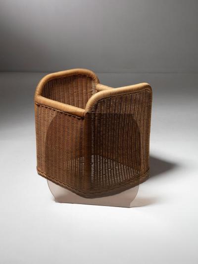 Pair of Wicker and Glass Night Stands by Adalberto Dal Lago for Germa
