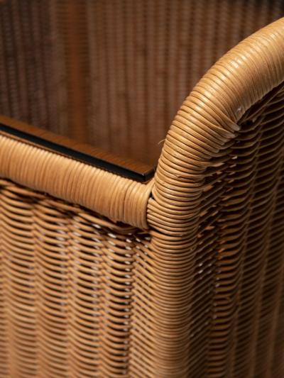 Pair of Wicker and Glass Night Stands by Adalberto Dal Lago for Germa