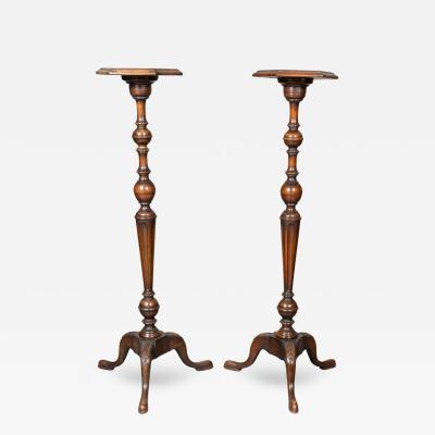 Pair of William And Mary Style Burl Walnut Candlestands