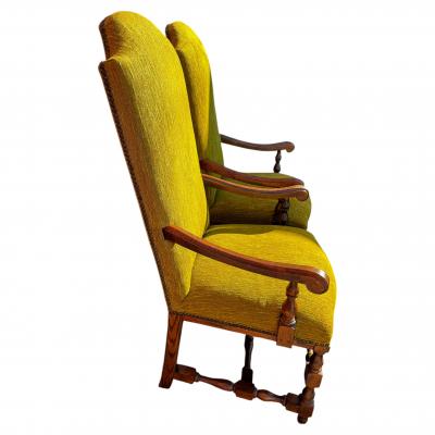 Pair of William and Mary Style 19th Century Oak Elbow Chairs