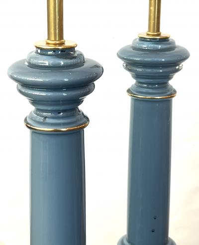 Pair of Wilmar Lamp Co Steel Blue Cased Glass Columnar Lamps