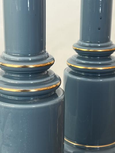 Pair of Wilmar Lamp Co Steel Blue Cased Glass Columnar Lamps