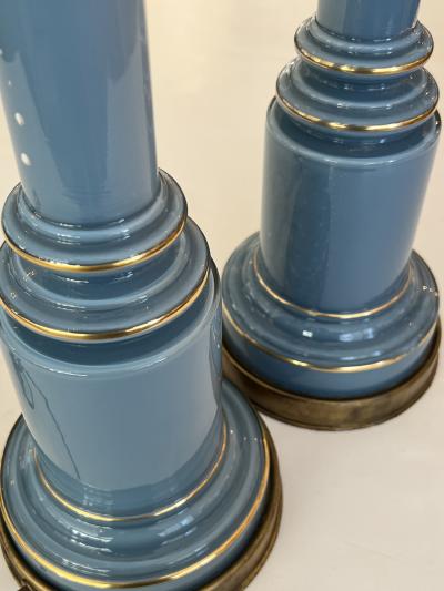 Pair of Wilmar Lamp Co Steel Blue Cased Glass Columnar Lamps