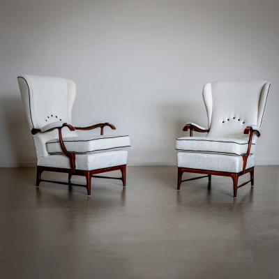 Pair of Wingback Armchairs attr to Paolo Buffa Italy 1950s