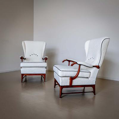 Pair of Wingback Armchairs attr to Paolo Buffa Italy 1950s
