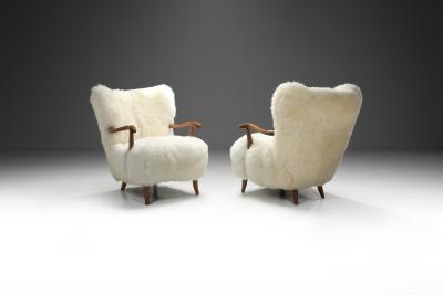 Pair of Wingback Armchairs in Sheepskin Europe 20th Century