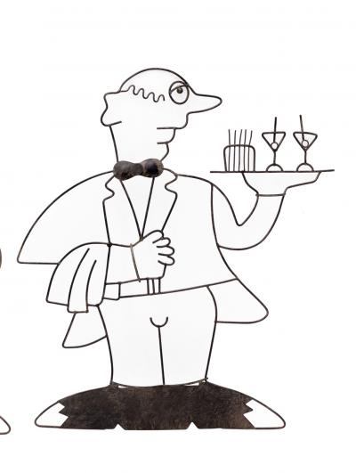 Pair of Wire Sculptures Depicting Waitstaff