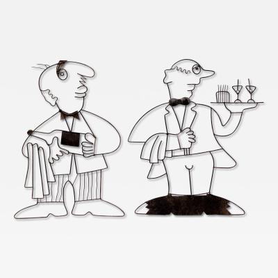 Pair of Wire Sculptures Depicting Waitstaff