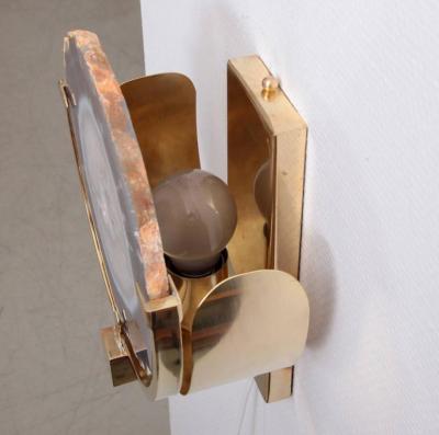 Pair of Wonderful Agate Stone and Brass Wall Lamps or Sconces