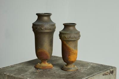 Pair of Wonderfully Patinated Art Deco Vases in Metal