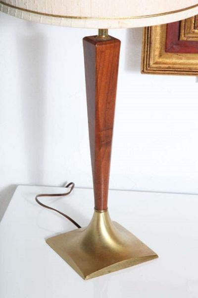 Pair of Wood and Brass Lamps
