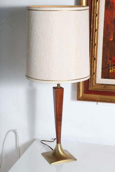 Pair of Wood and Brass Lamps