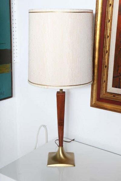 Pair of Wood and Brass Lamps