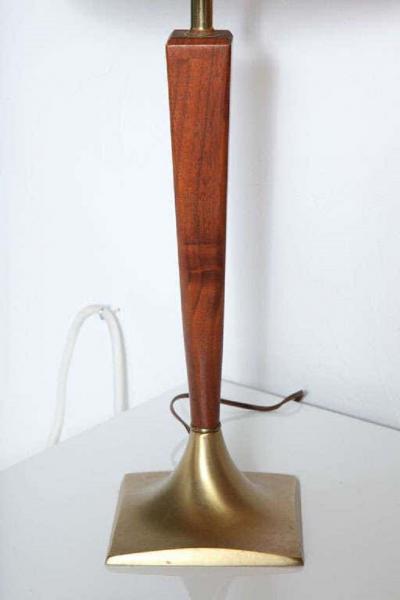 Pair of Wood and Brass Lamps