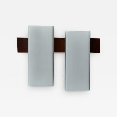 Pair of Wood and Opaline Glass Wall Sconces