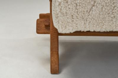 Pair of Wood and Sheepskin Lounge Chairs Europe Mid 20th Century