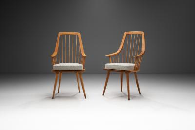 Pair of Wooden Armchairs with Upholstered Cushions Europe 20th Century