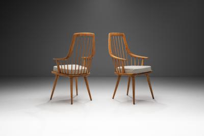 Pair of Wooden Armchairs with Upholstered Cushions Europe 20th Century