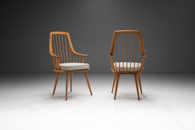 Pair of Wooden Armchairs with Upholstered Cushions Europe 20th Century