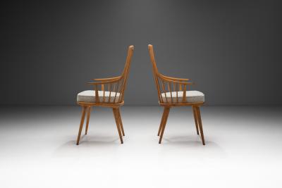 Pair of Wooden Armchairs with Upholstered Cushions Europe 20th Century