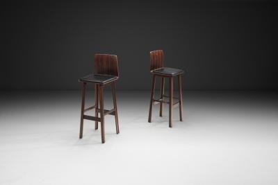 Pair of Wooden Barstools with Leather Seating Denmark 1960s