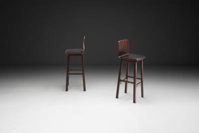 Pair of Wooden Barstools with Leather Seating Denmark 1960s