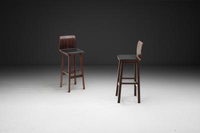 Pair of Wooden Barstools with Leather Seating Denmark 1960s