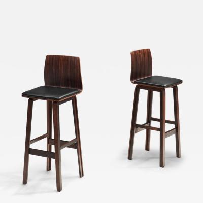 Pair of Wooden Barstools with Leather Seating Denmark 1960s