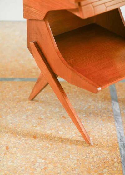 Pair of Wooden Bedside Tables with Colored Formica Top 1950 Set of 2