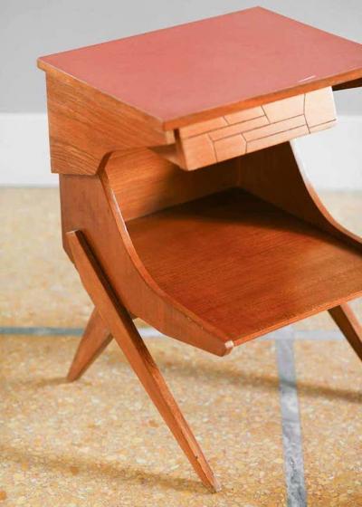 Pair of Wooden Bedside Tables with Colored Formica Top 1950 Set of 2