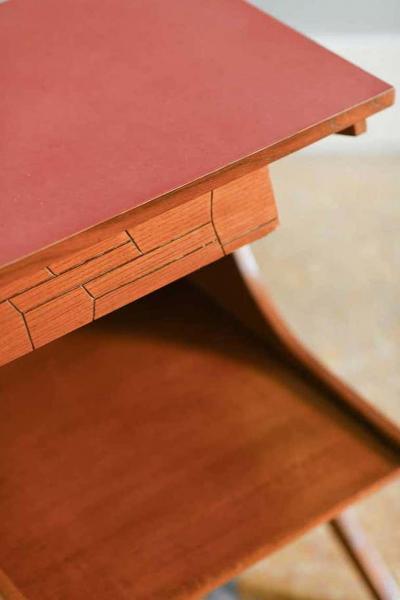 Pair of Wooden Bedside Tables with Colored Formica Top 1950 Set of 2