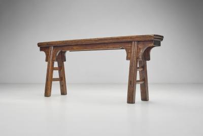 Pair of Wooden Elm Chinese Benches China Early 20th Century