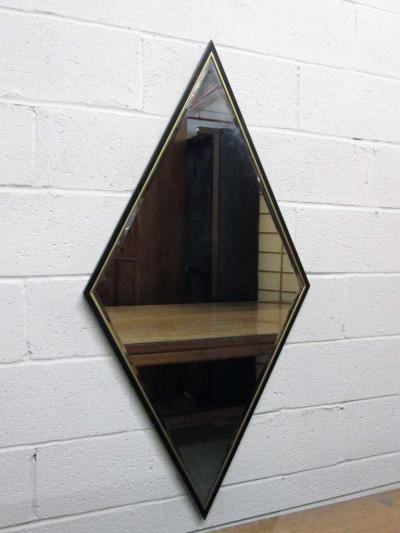 Pair of Wooden Framed Diamond Mirrors
