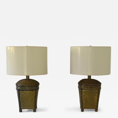 Pair of Woven Brass Basket Form Table Lamps