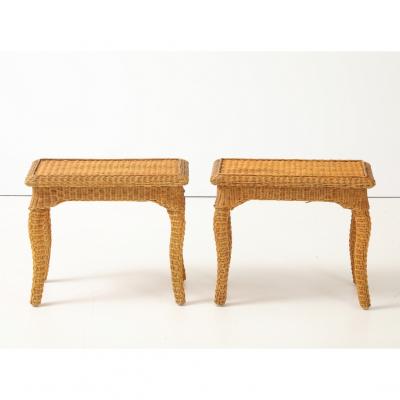 Pair of Woven Rattan Side Tables France circa 1970