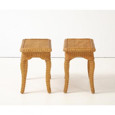 Pair of Woven Rattan Side Tables France circa 1970