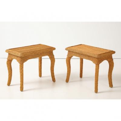 Pair of Woven Rattan Side Tables France circa 1970