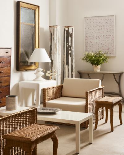 Pair of Woven Rattan Side Tables France circa 1970